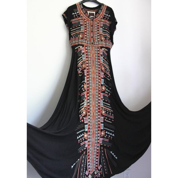 Johnny Was Biya Effy Challis Black Fully Embroidered Maxi Dress, S - Picture 1 of 11